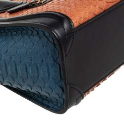 Pre Owned حقيبة يد توتس سيلين نانو لاغيدج جلد وجلد ثعبان ثلاثية اللون مزركشة 