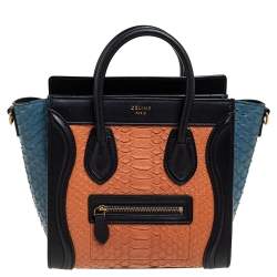 Pre Owned حقيبة يد توتس سيلين نانو لاغيدج جلد وجلد ثعبان ثلاثية اللون مزركشة 