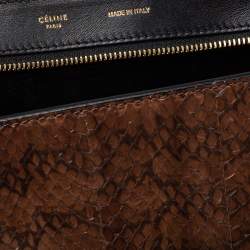 Pre Owned Celine Black/Brown Python and Leather Medium Trapeze Top Handle Bag