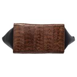 Pre Owned Celine Black/Brown Python and Leather Medium Trapeze Top Handle Bag
