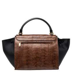 Pre Owned Celine Black/Brown Python and Leather Medium Trapeze Top Handle Bag