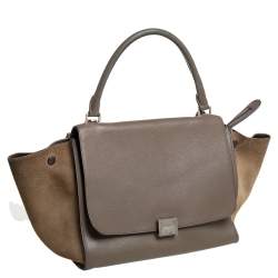 Celine Brown/Grey Leather and Suede Medium Trapeze Top Handle Bag