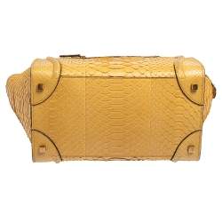 Pre Owned Celine Yellow Python Leather Mini Luggage Tote