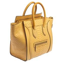 Pre Owned Celine Yellow Python Leather Mini Luggage Tote