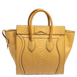 Pre Owned Celine Yellow Python Leather Mini Luggage Tote
