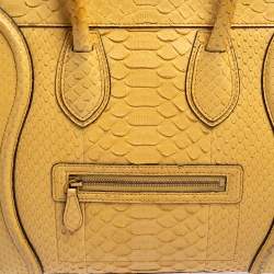 Pre Owned Celine Yellow Python Leather Mini Luggage Tote