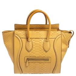 Pre Owned Celine Yellow Python Leather Mini Luggage Tote