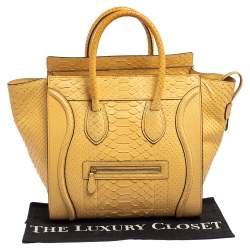 Pre Owned Celine Yellow Python Leather Mini Luggage Tote