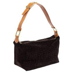 Pre Owned Celine Vintage Brown Monogram Suede And Leather Macadam Shoulder Bag