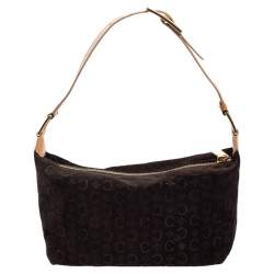 Pre Owned Celine Vintage Brown Monogram Suede And Leather Macadam Shoulder Bag