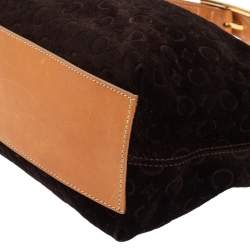 Pre Owned Celine Vintage Brown Monogram Suede And Leather Macadam Shoulder Bag
