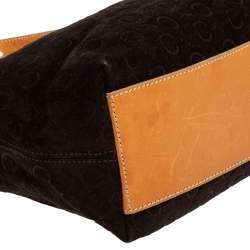 Pre Owned Celine Vintage Brown Monogram Suede And Leather Macadam Shoulder Bag