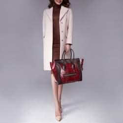 Pre Owned Céline Red/Burgundy  Python and Leather Mini Luggage Tote