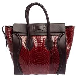 Pre Owned Céline Red/Burgundy  Python and Leather Mini Luggage Tote