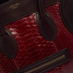 Pre Owned Céline Red/Burgundy  Python and Leather Mini Luggage Tote