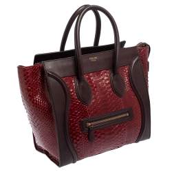 Pre Owned Céline Red/Burgundy  Python and Leather Mini Luggage Tote