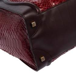 Pre Owned Céline Red/Burgundy  Python and Leather Mini Luggage Tote