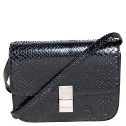 Pre Owned Celine Black Python Medium Classic Box Shoulder Bag