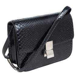 Pre Owned Celine Black Python Medium Classic Box Shoulder Bag