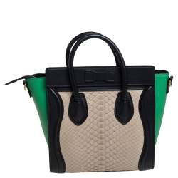 Pre Owned Céline Tri Color Python and Leather Trim Nano Luggage Tote