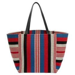 Pre Owned Celine Multicolor Striped Woven Canvas Phantom Cabas Tote