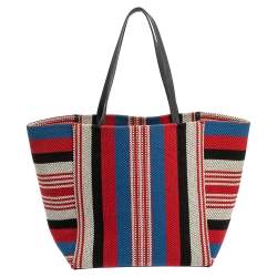 Pre Owned Celine Multicolor Striped Woven Canvas Phantom Cabas Tote