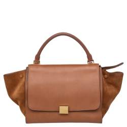 Pre Owned Celine Brown Leather And Suede Medium Trapeze Top Handle Bag