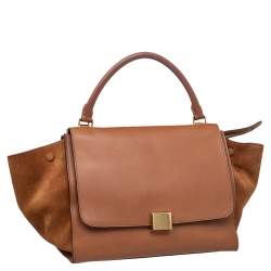 Pre Owned Celine Brown Leather And Suede Medium Trapeze Top Handle Bag