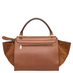 Pre Owned Celine Brown Leather And Suede Medium Trapeze Top Handle Bag