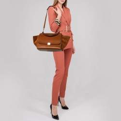 Pre Owned Celine Brown Leather And Suede Medium Trapeze Top Handle Bag