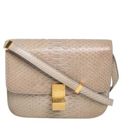 Pre Owned Celine Grey Python Medium Classic Box Shoulder Bag