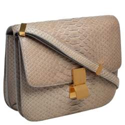 Pre Owned Celine Grey Python Medium Classic Box Shoulder Bag