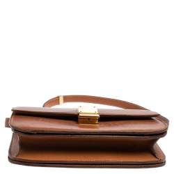 Pre Owned Celine Tan Leather Medium Classic Box Shoulder Bag