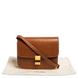 Pre Owned Celine Tan Leather Medium Classic Box Shoulder Bag