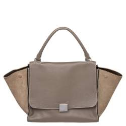 Pre Owned Celine Grey Leather And Suede Medium Trapeze Top Handle Bag