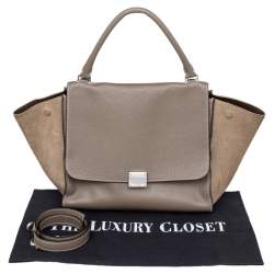 Pre Owned Celine Grey Leather And Suede Medium Trapeze Top Handle Bag