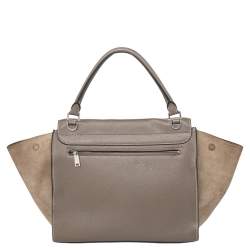 Pre Owned Celine Grey Leather And Suede Medium Trapeze Top Handle Bag