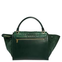 Pre Owned Celine Green Crocodile/Leather And Suede Medium Trapeze Bag