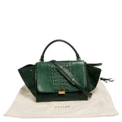 Pre Owned Celine Green Crocodile/Leather And Suede Medium Trapeze Bag