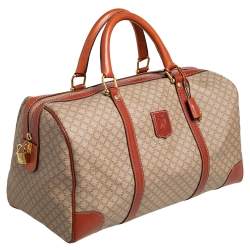 Celine Tan//Beige Macadam PVC and Leather Trim Duffel Bag