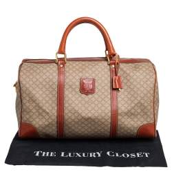 Celine Tan//Beige Macadam PVC and Leather Trim Duffel Bag