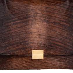 Pre Owned Celine Black/Brown Calf Hair and Leather Medium Trapeze Top Handle Bag