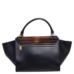 Pre Owned Celine Black/Brown Calf Hair and Leather Medium Trapeze Top Handle Bag