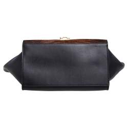 Pre Owned Celine Black/Brown Calf Hair and Leather Medium Trapeze Top Handle Bag