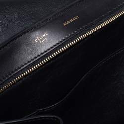 Pre Owned Celine Black/Brown Calf Hair and Leather Medium Trapeze Top Handle Bag