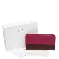 Pre Owned Celine Pink/Purple Leather Solo Zip Around Wallet
