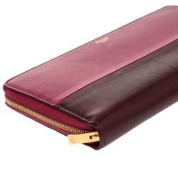Pre Owned Celine Pink/Purple Leather Solo Zip Around Wallet