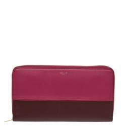 Pre Owned Celine Pink/Purple Leather Solo Zip Around Wallet