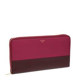 Pre Owned Celine Pink/Purple Leather Solo Zip Around Wallet