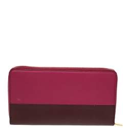 Pre Owned Celine Pink/Purple Leather Solo Zip Around Wallet